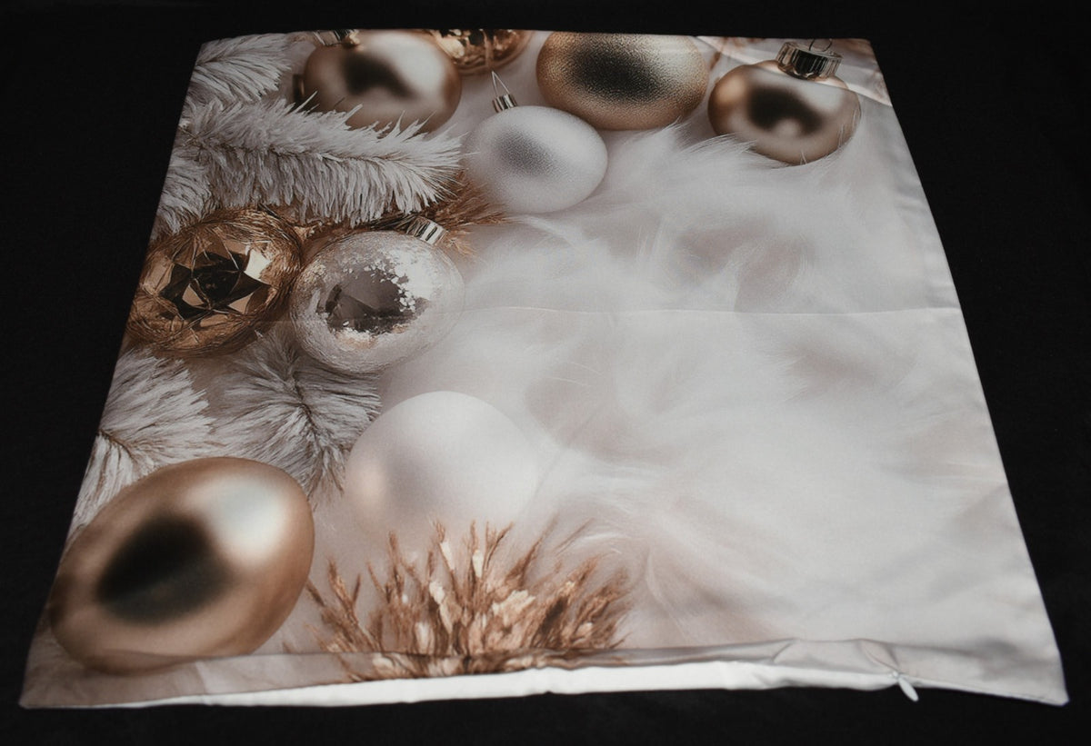 Christmas Pillow Slip Covers 18x18 Gold Ivory Taupe Xmas Wreath Tree Ornaments
