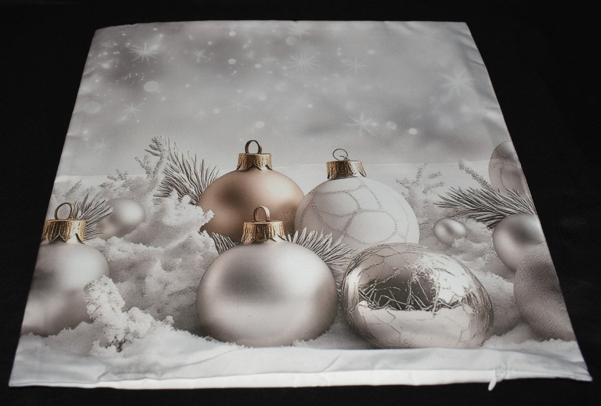 Christmas Pillow Slip Covers 18x18 Gold Ivory Taupe Xmas Wreath Tree Ornaments