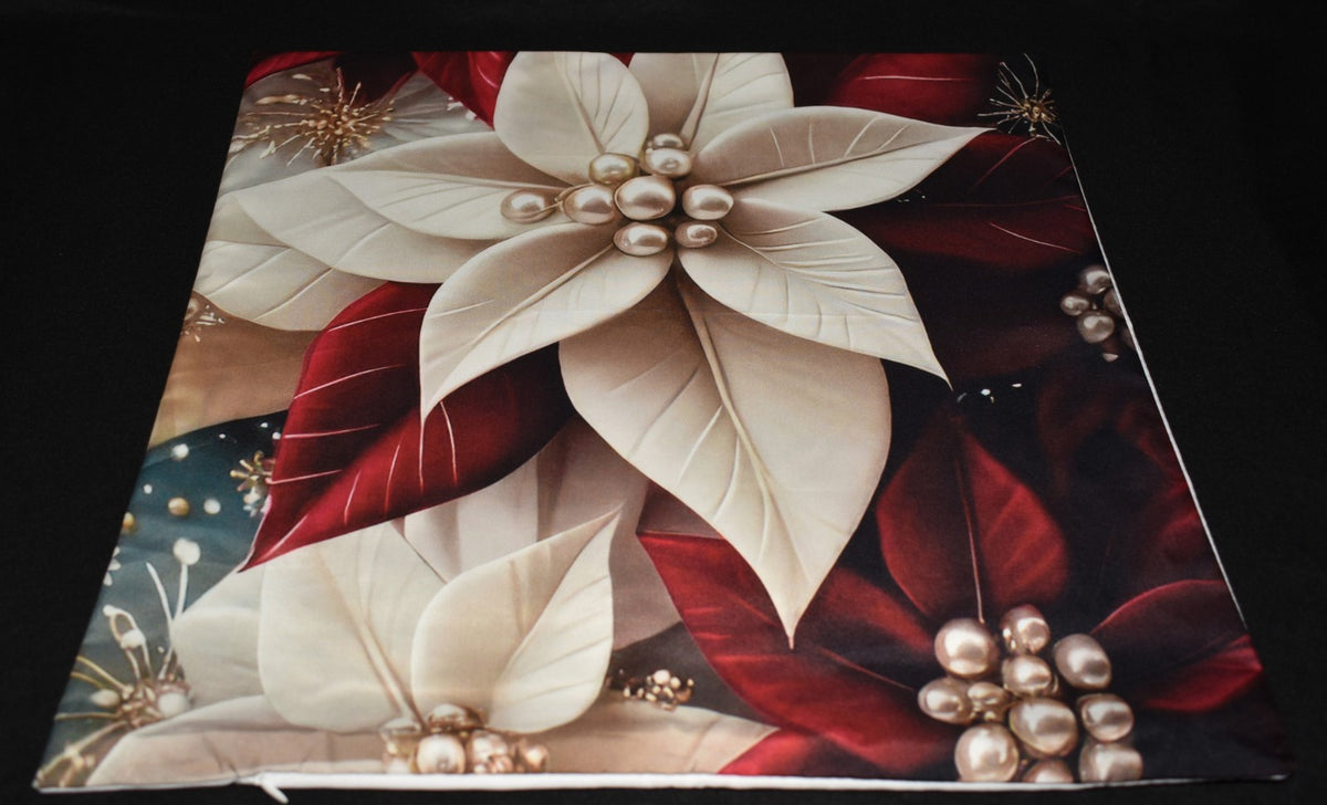Christmas Pillow Slip Covers 18x18 Ivory Red Gold Large Poinsettias Pillow Slips