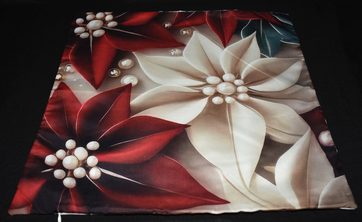 Christmas Pillow Slip Covers 18x18 Ivory Red Gold Large Poinsettias Pillow Slips