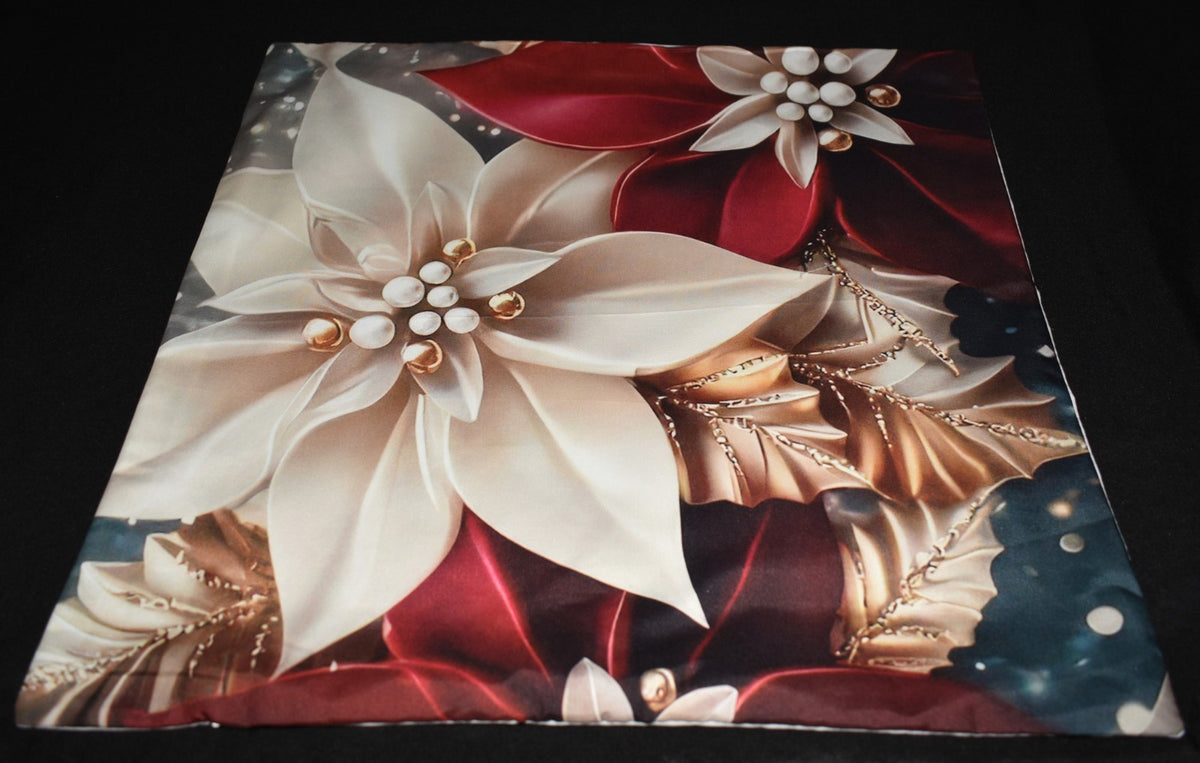 Christmas Pillow Slip Covers 18x18 Ivory Red Gold Large Poinsettias Pillow Slips