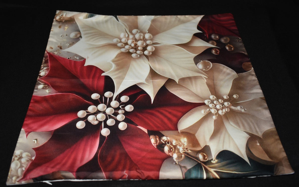 Christmas Pillow Slip Covers 18x18 Ivory Red Gold Large Poinsettias Pillow Slips
