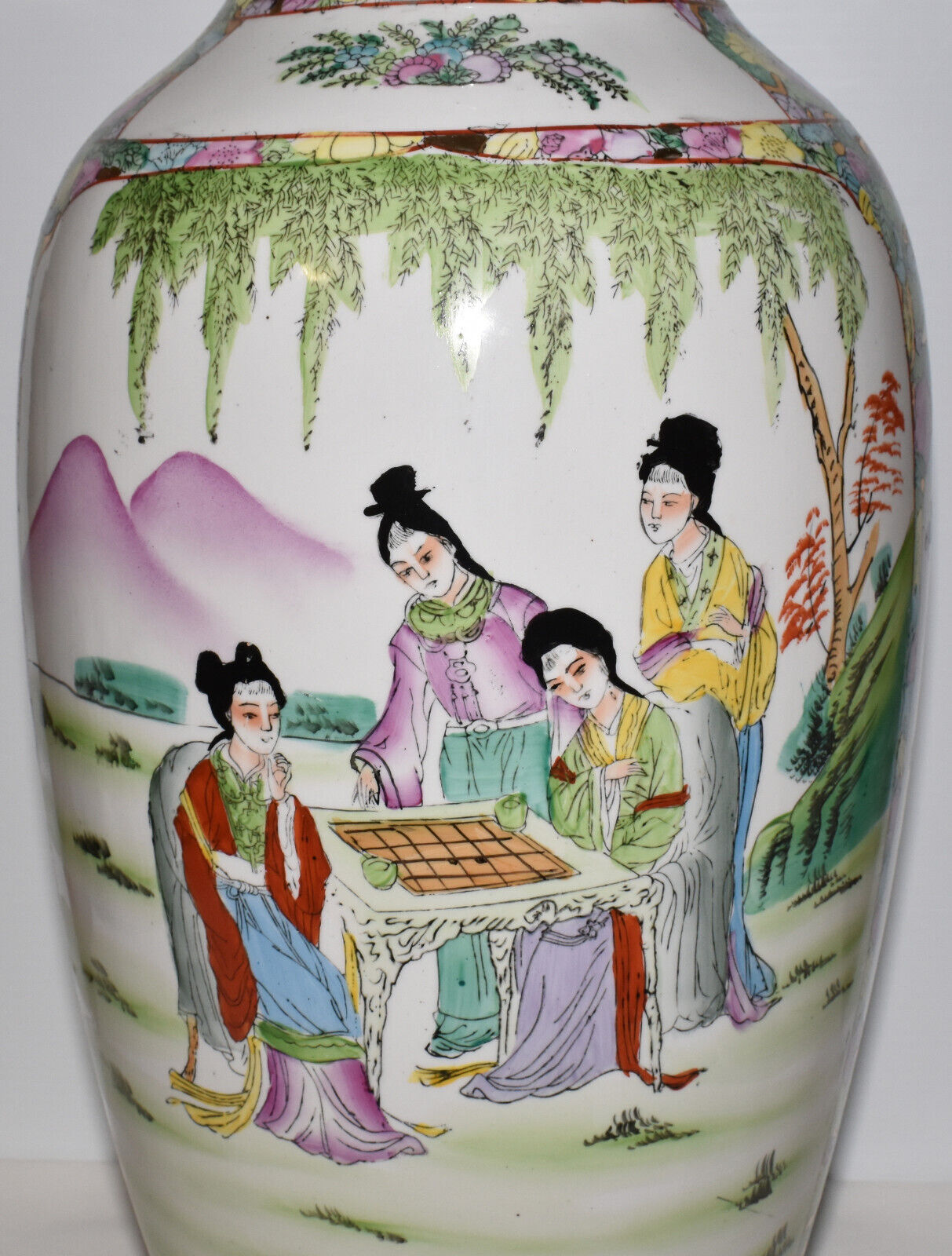 Mid/Late 20th Century Chinese Famille Rose Floor Vase 24.5" Hand Painted Vase