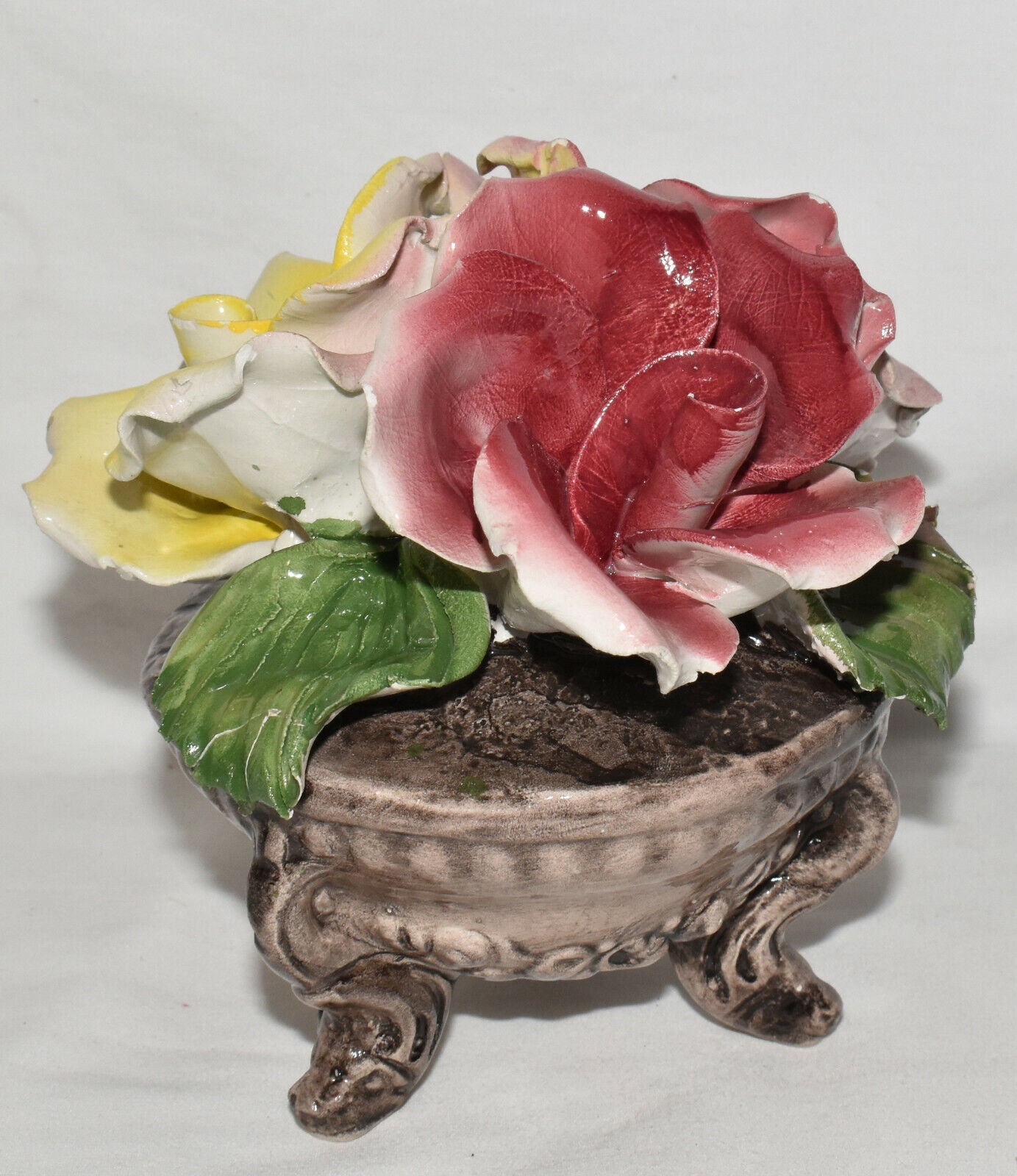 Vintage Napoleon Capodimonte Porcelain Flower Sculpture Floral Centerpiece Italy