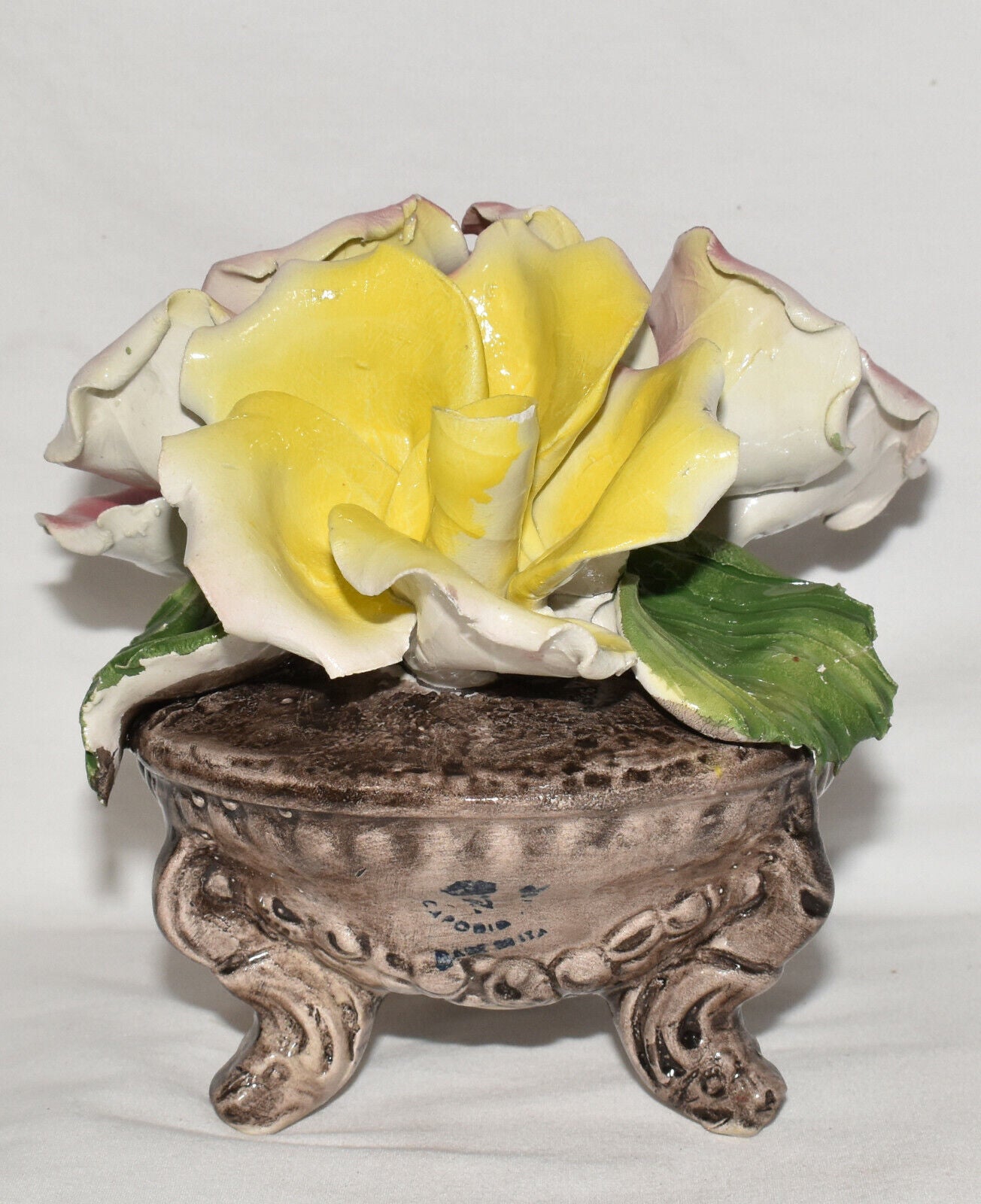 Vintage Napoleon Capodimonte Porcelain Flower Sculpture Floral Centerpiece Italy