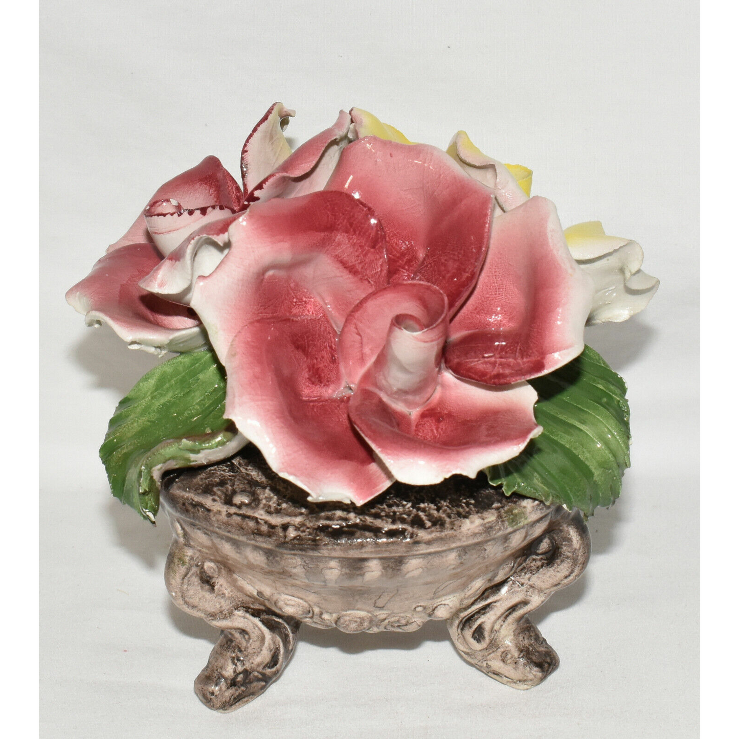 Vintage Napoleon Capodimonte Porcelain Flower Sculpture Floral Centerpiece Italy