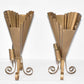 Pair Mid Century Modern Metal Fan Vases w Bow Fronts & Scroll Feet 14" Rare Find