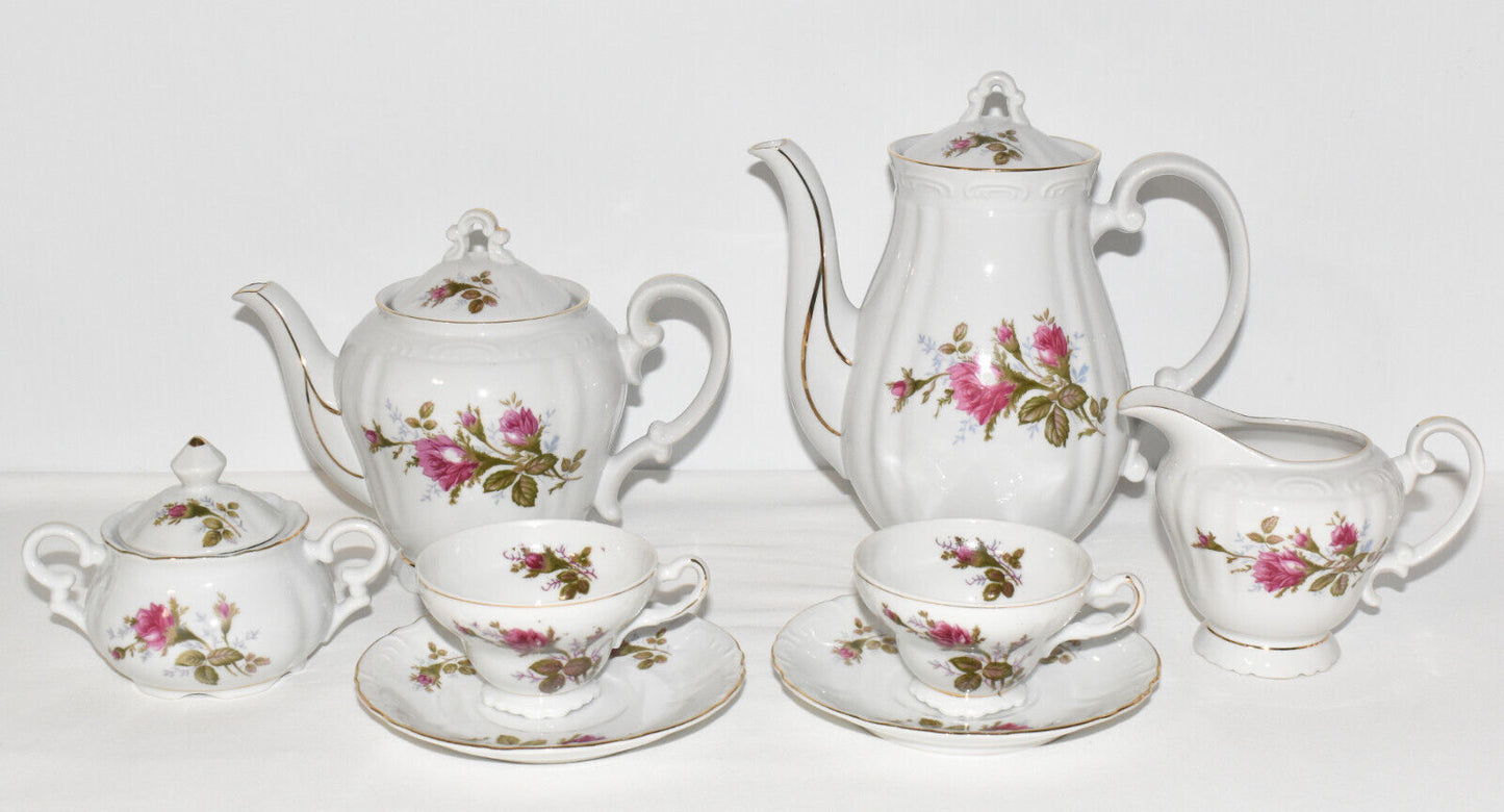 Vintage Fine China of Japan 8pc Coffee & Tea Set Moss Royal Rose Pattern