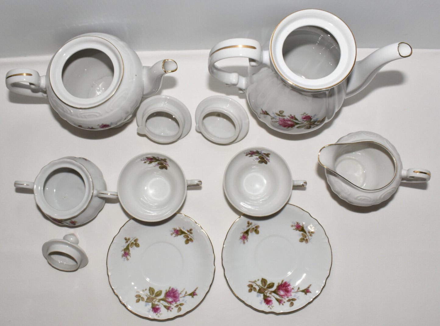 Vintage Fine China of Japan 8pc Coffee & Tea Set Moss Royal Rose Pattern