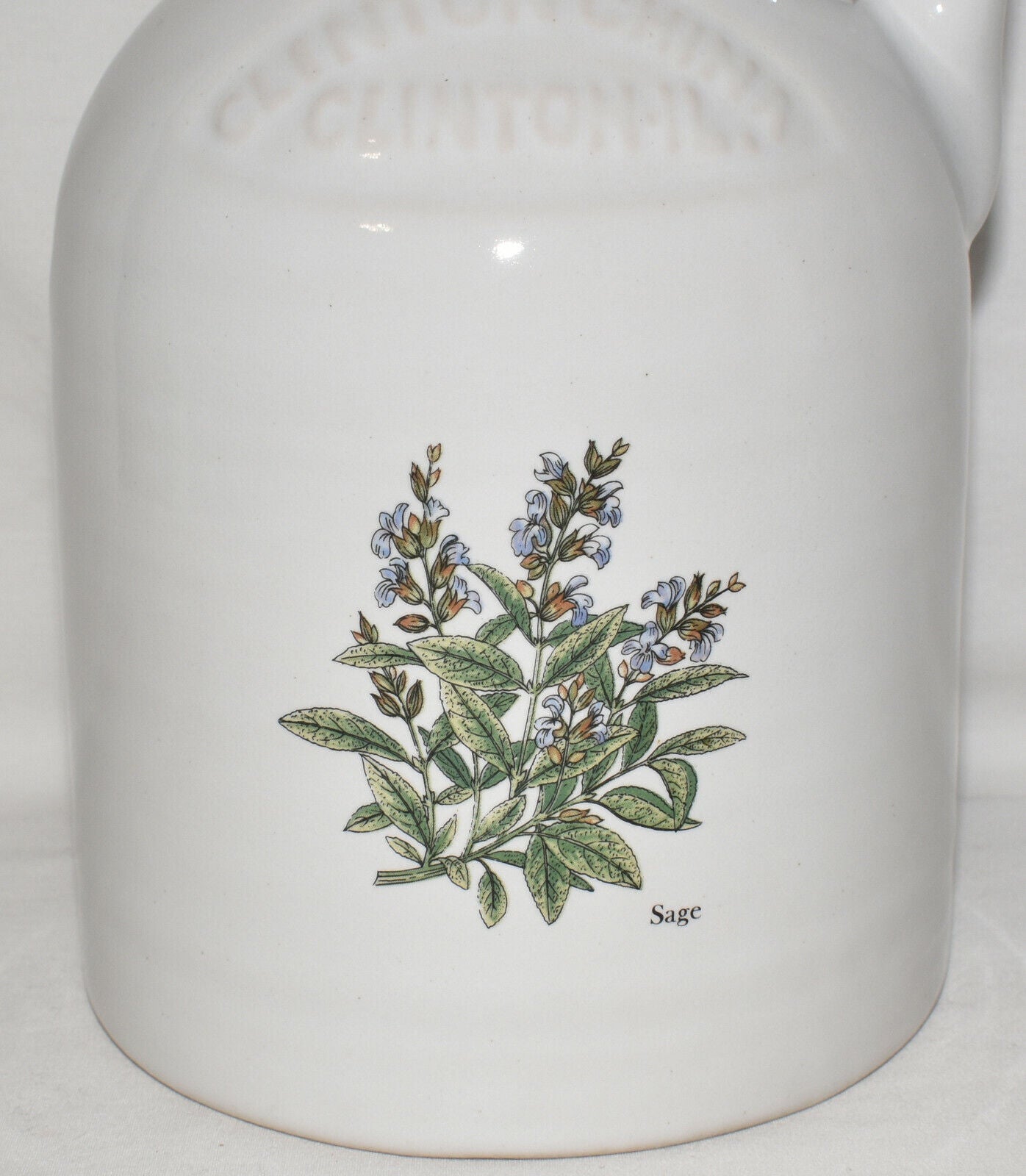 Vintage Hand Turned Stoneware Jug Embossed Pottery Clinton China Clinton IL