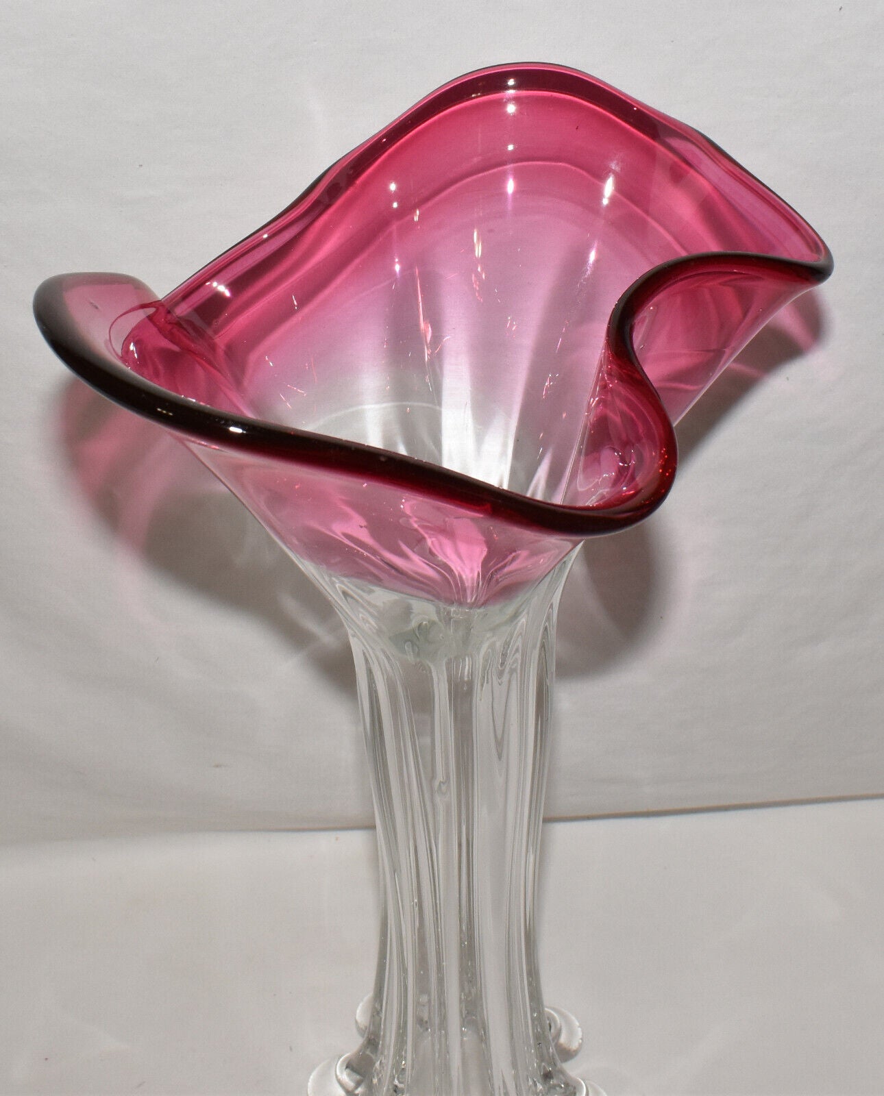 Vintage Murano Art Glass Vase Large 17.5" Art Deco Hand Blown Tulip Top Vase