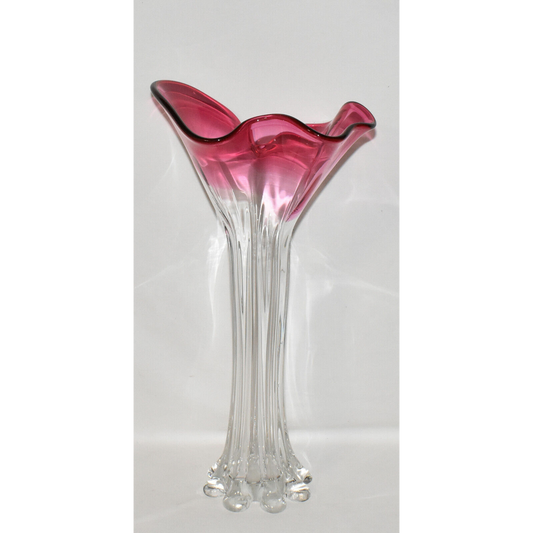 Vintage Murano Art Glass Vase Large 17.5" Art Deco Hand Blown Tulip Top Vase