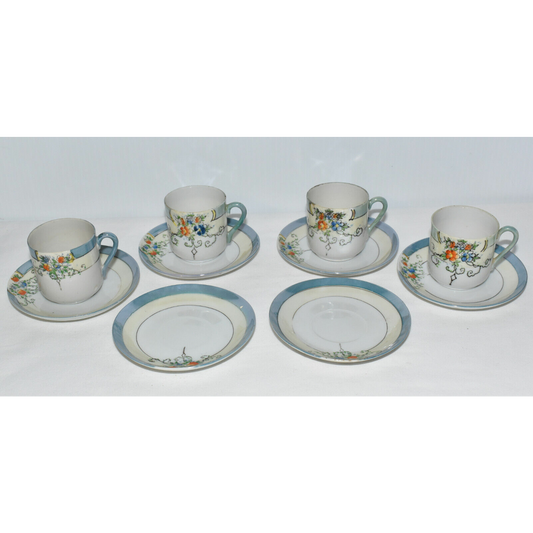 Antique Japanese Meiji China Demitasse Tea Set 10pcs Cups Saucers Made in Japan