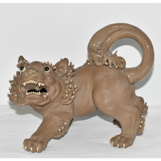 Antique Chinese Shiwan Stoneware Foo Dog Fu Lion Shiwan Guardian Lion Signed