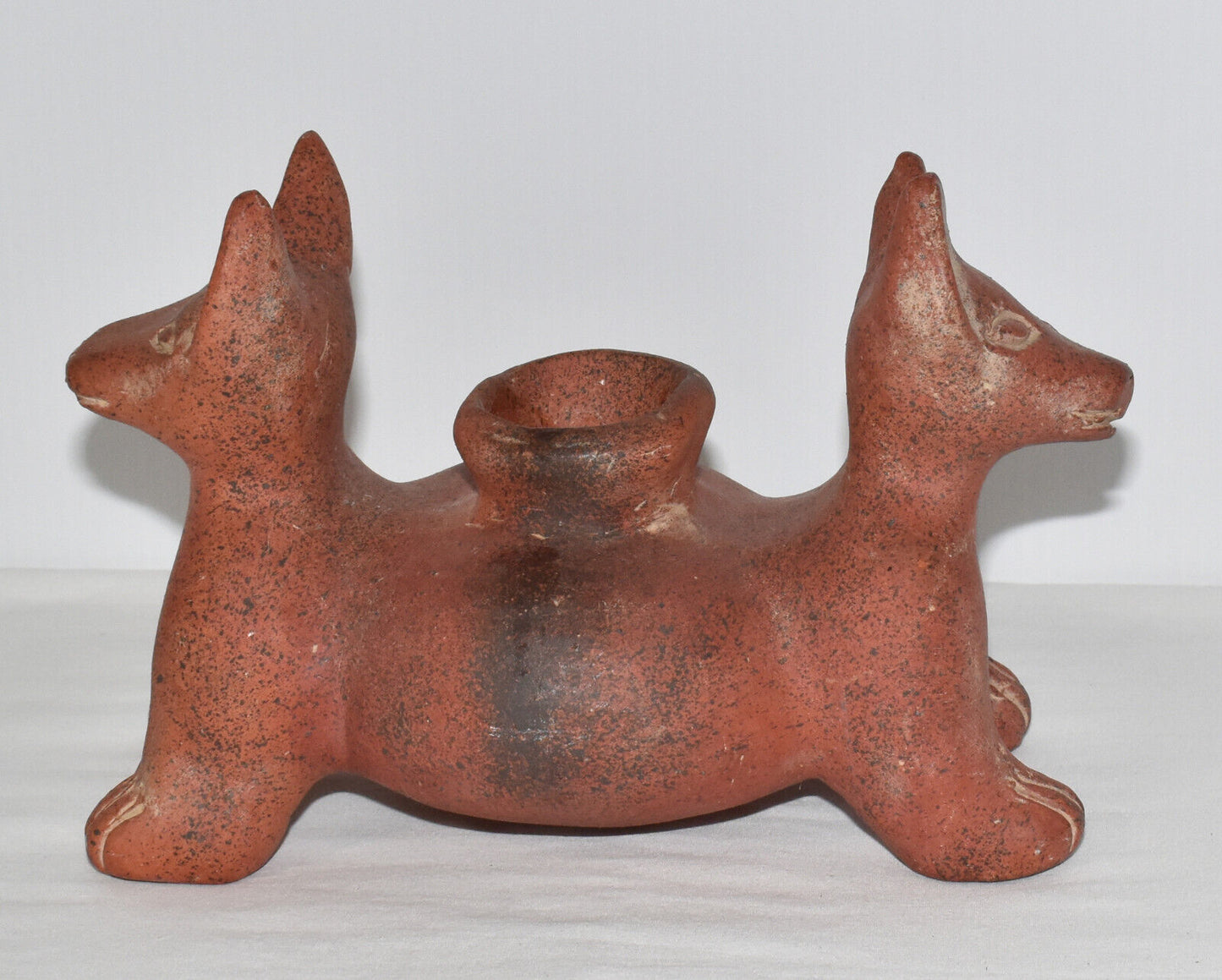 Antique Mexico Two-Headed Colima Dog Effigy Vessel Hand Molded Pottery