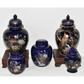Vintage Japanese Cobalt Blue Temple Ginger Jars Peacock & Floral Motif Set of 5