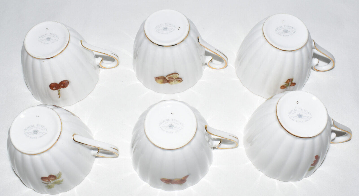 Vintage Royal Tuscan Fine Bone China Teacups Tea Cups w Fruit Nut Motif England