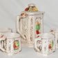 Vintage Japan 5pc Tea Set Teapot & Cups Mid Century Porcelain Fruit Theme Tea Set