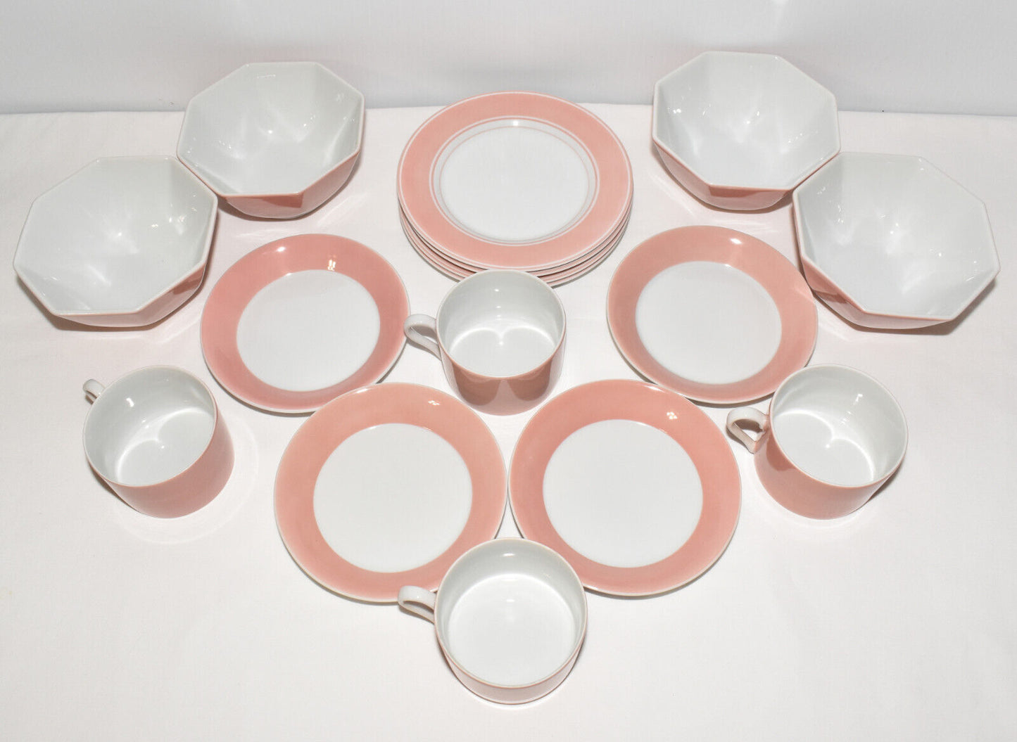 Vintage Fitz & Floyd Fine China Pink Rondelet Luncheon Set Plates Bowls Cups 16PCS