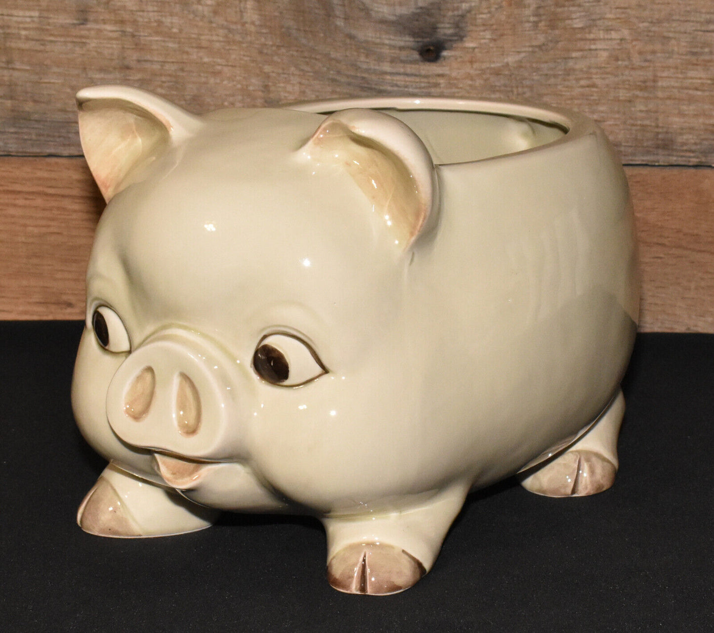 Vintage OMC Japan Porcelain Pig Planter 10" Swine Planter Jardiniere Open Canister