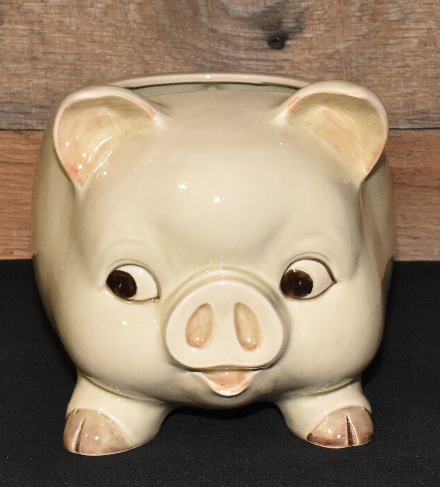 Vintage OMC Japan Porcelain Pig Planter 10" Swine Planter Jardiniere Open Canister