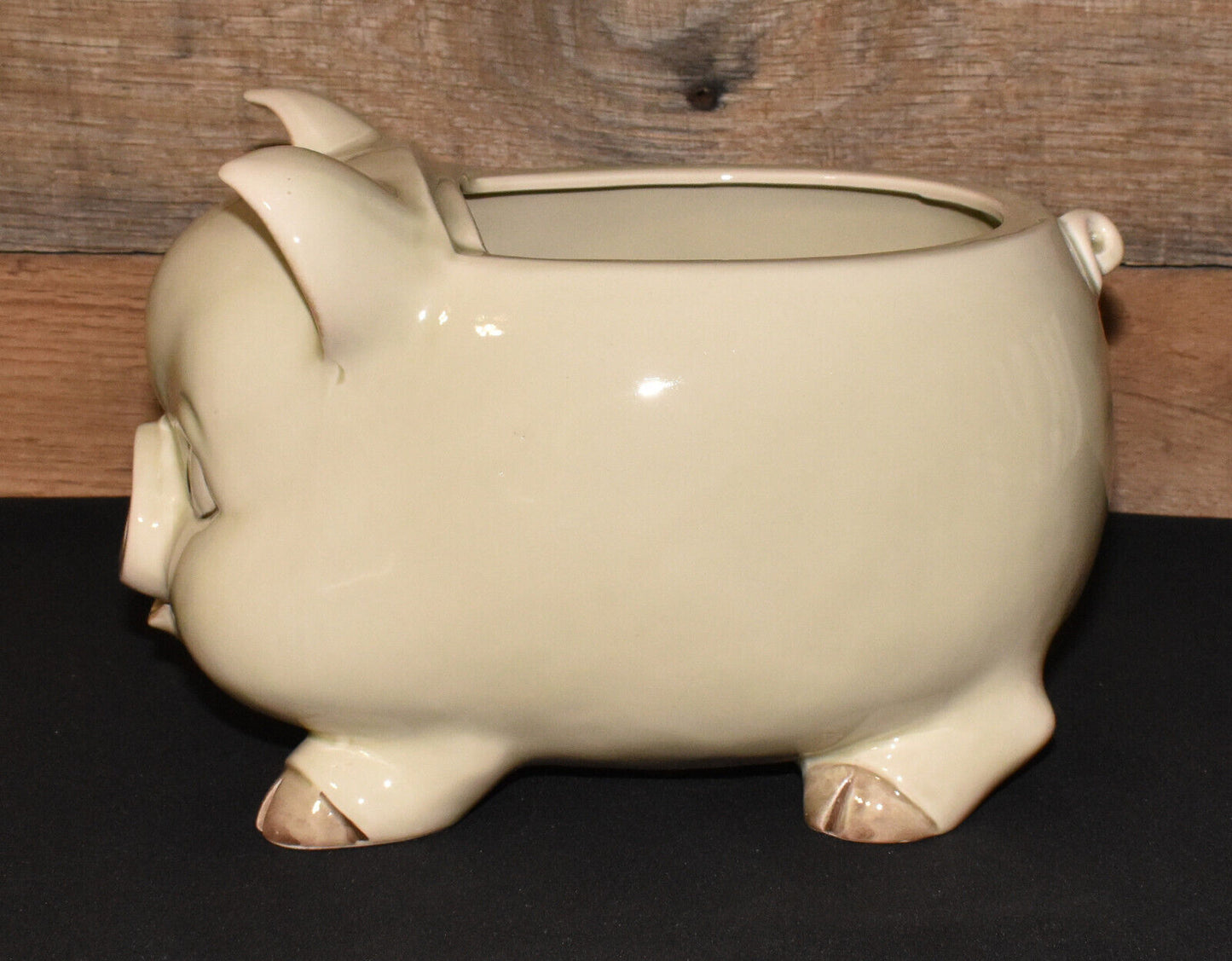 Vintage OMC Japan Porcelain Pig Planter 10" Swine Planter Jardiniere Open Canister