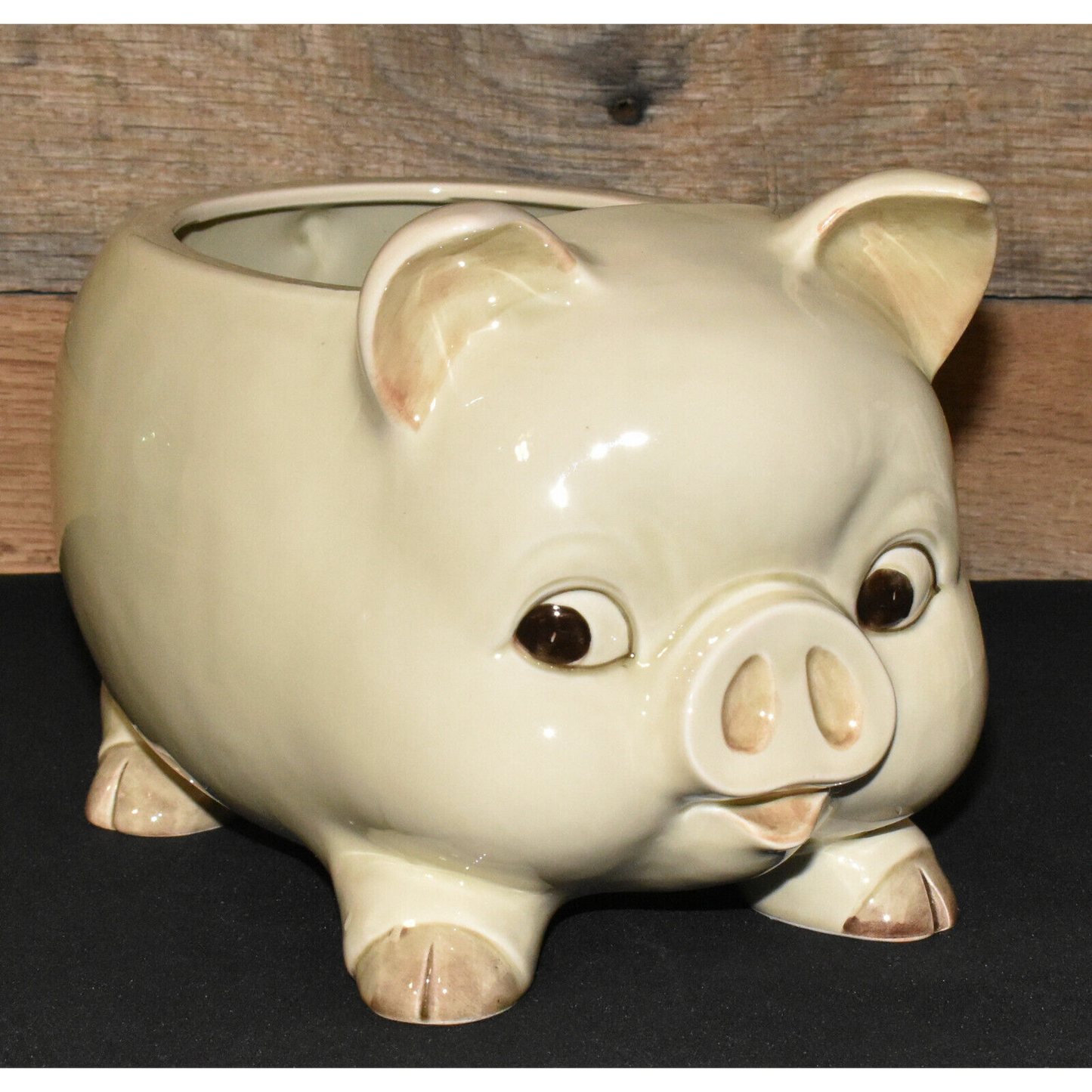 Vintage OMC Japan Porcelain Pig Planter 10" Swine Planter Jardiniere Open Canister