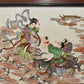 Vintage Chinese Framed Porcelain Tile Painting Hand Painted Textured Art 18" x 14.5"