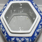 Vintage Chinese Blue White Porcelain Vase 11" Hexagon Jar w Floral & Butterfly Motif