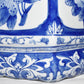 Vintage Chinese Blue White Porcelain Vase 11" Hexagon Jar w Floral & Butterfly Motif