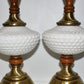 Pair Vintage Milk Glass Electric Table Lamps w Wood & Brass Detail Works Great!