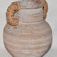 Vintage Terracotta Hand Turned Ribbed Pottery Jug with Bamboo Wrapped Handles