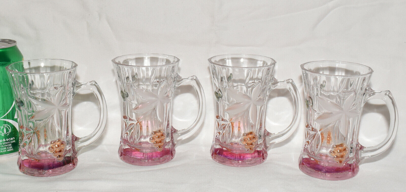 Vintage Glass Coffee Mug Set Of 4 Clear Embossed Tea Cup Iced