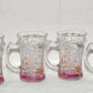 Vintage Soga Japan Glass Mugs Embossed Paneled Frosted Mug Floral Motif Handles 4PCS