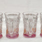 Vintage Soga Japan Glass Mugs Embossed Paneled Frosted Mug Floral Motif Handles 4PCS