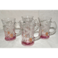 Vintage Soga Japan Glass Mugs Embossed Paneled Frosted Mug Floral Motif Handles 4PCS