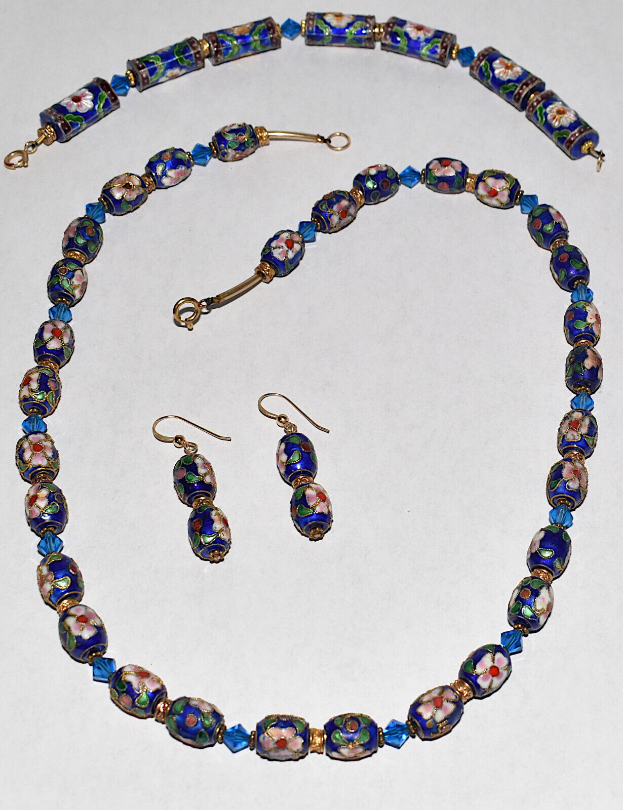 Vintage Murano Blue Venetian Glass 3pc Floral Necklace Set w Bracelet & Earrings