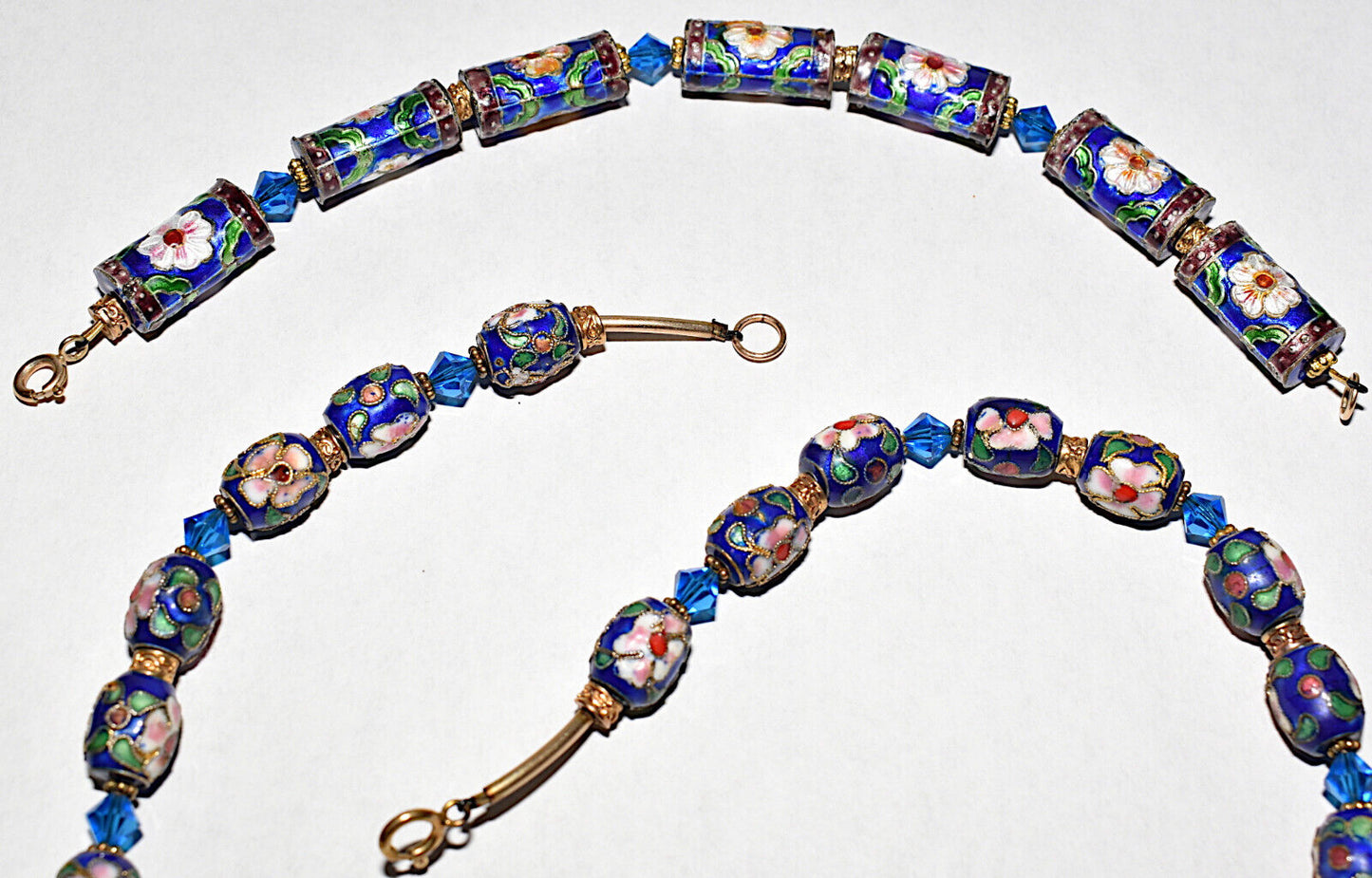 Vintage Murano Blue Venetian Glass 3pc Floral Necklace Set w Bracelet & Earrings