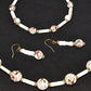 Vintage Murano Venetian 3pc Floral Glass Bead Necklace Set White Pink Green Gold