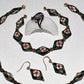 Vintage Murano Venetian Glass Bead 3pc Floral Necklace Set Black Green Pink Gold