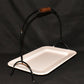 14" Rustic White Enamel Serving Tray Footed Wooden Handle Farmhouse Cottage New