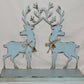 18" Silhouette Reindeer on Stand Blue Sheet Metal Reindeer Figure w Gold Bells