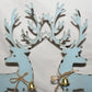 18" Silhouette Reindeer on Stand Blue Sheet Metal Reindeer Figure w Gold Bells