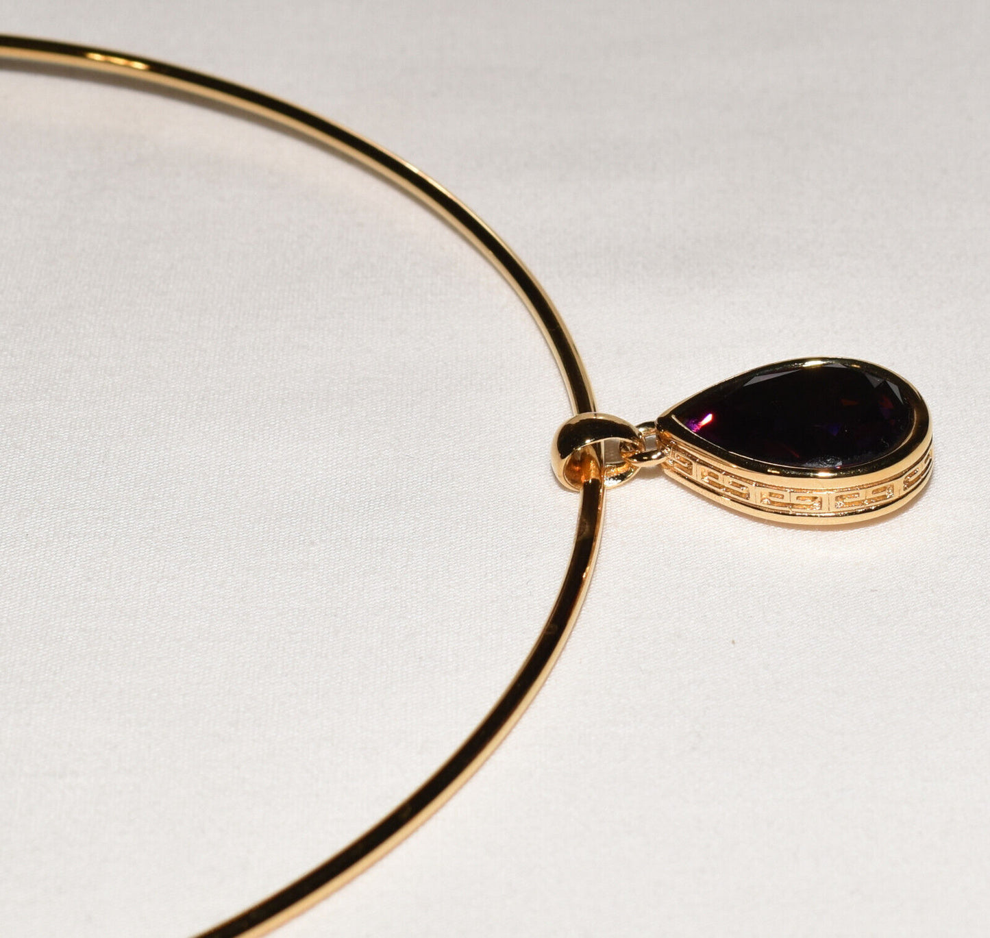 Vintage Givenchy Bijoux Paris Gold Collar Necklace w Purple Teardrop Stone / Pendant