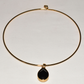 Vintage Givenchy Bijoux Paris Gold Collar Necklace w Black Teardrop Stone / Pendant