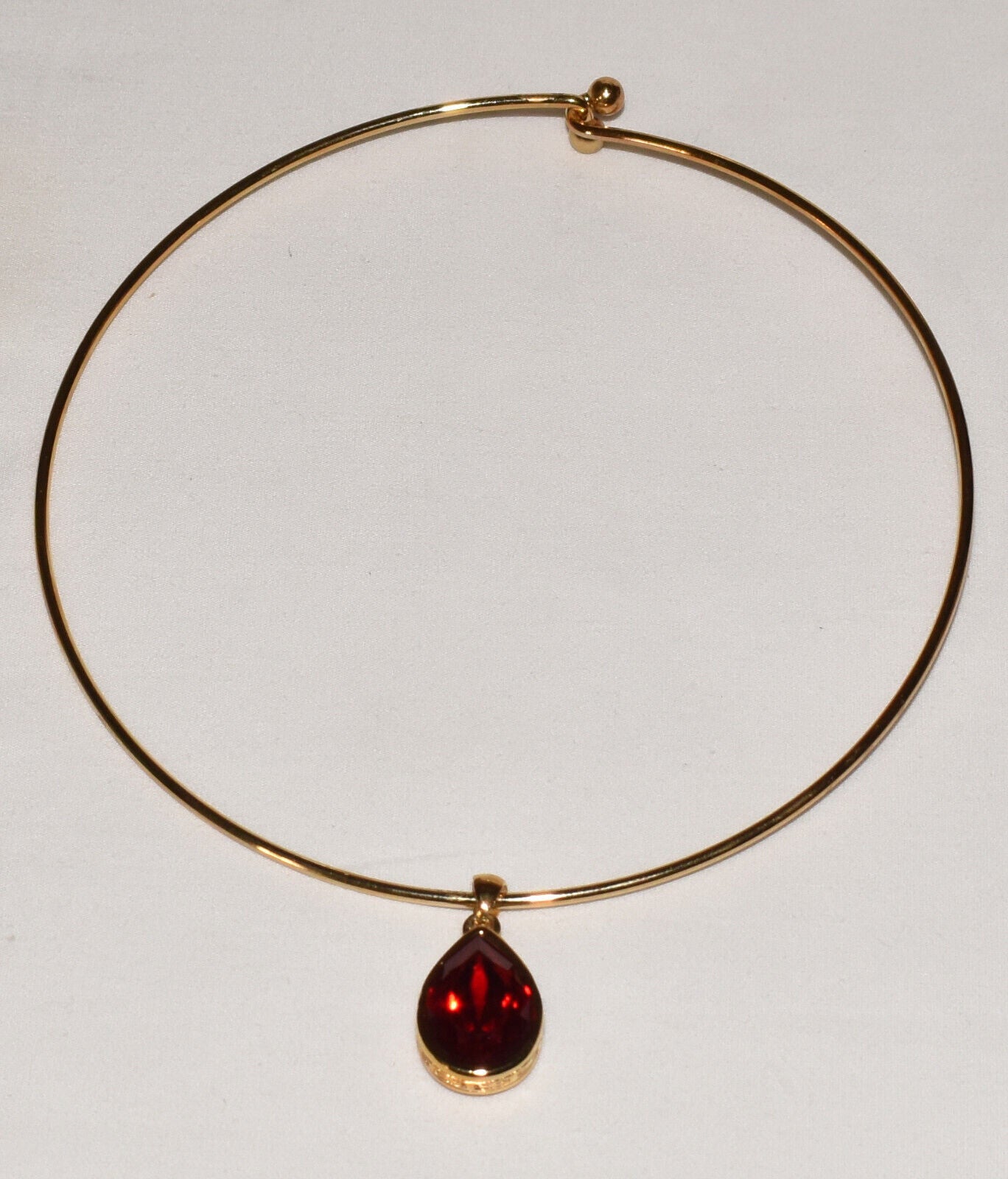 Vintage Givenchy Bijoux Paris Gold Collar Necklace w Red Teardrop Stone / Pendant