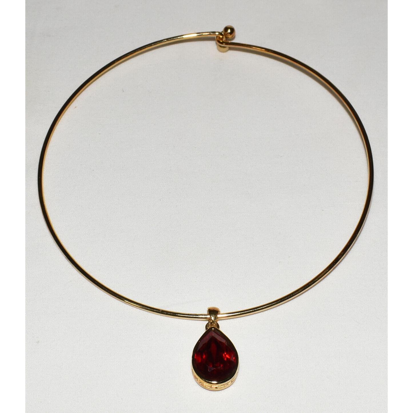 Vintage Givenchy Bijoux Paris Gold Collar Necklace w Red Teardrop Stone / Pendant