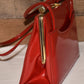 Vintage Red Vinyl Handbag Top Snap Closure Double Carrying Straps Gold Tone Hardware