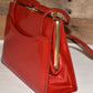 Vintage Red Vinyl Handbag Top Snap Closure Double Carrying Straps Gold Tone Hardware