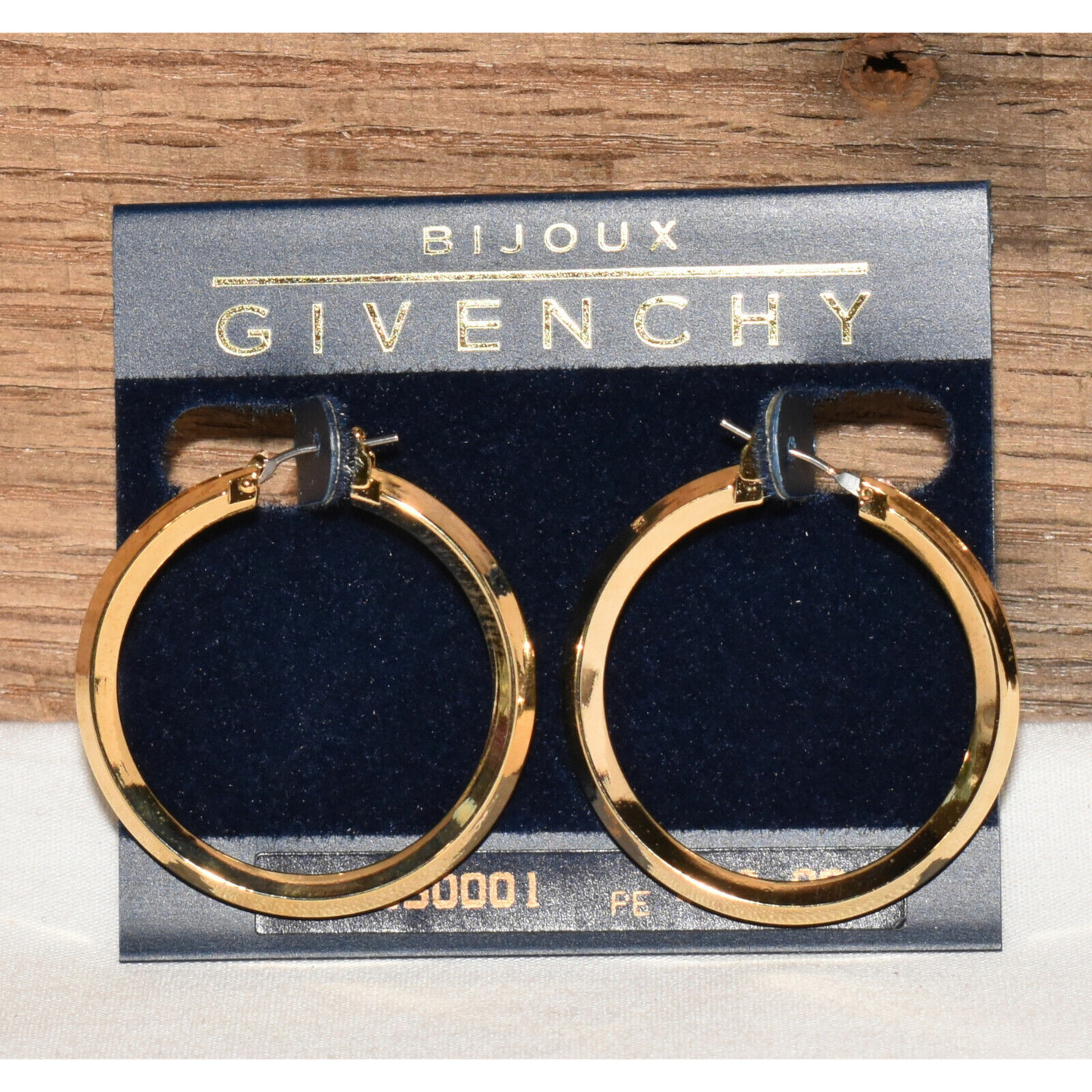 Vintage Givenchy Bijoux Paris 50mm / 2" Gold Hoop Earrings Pierced Ear New Old Stock